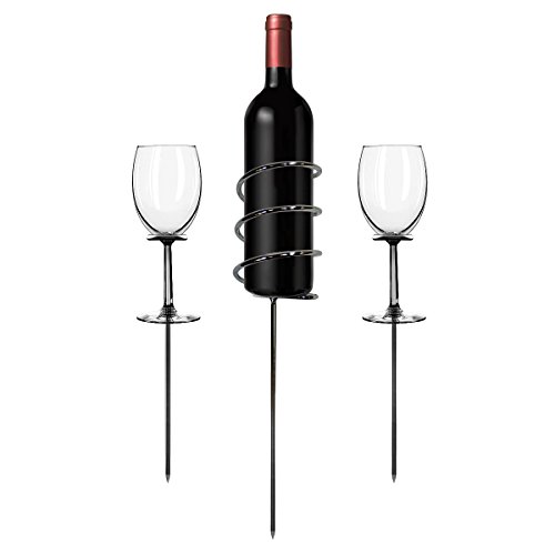 Sorbus Wine Stakes Set, Wine Sticks Holds Bottle and 2 Glasses Preventing Them from Spilling or Breaking