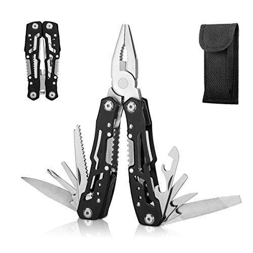 14-In-1 Multitool with Safety Locking, Professional Stainless Steel Multitool Pliers Pocket Knife, Bottle Opener, Screwdriver with Nylon Sheath for Outdoor, Survival, Camping, Hunting and Hiking