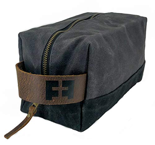 the DOPP KIT | Waxed Cotton Canvas shave and toiletries bag with leather handle by FAT FELT