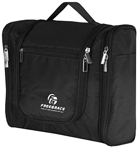 Hanging Toiletry Bag Extra Large Capacity | Premium Travel Organizer Bags For Men And Women | Durable Waterproof Nylon Bathroom, Shower, Makeup Bag For Toiletries, Cosmetics, Shampoo (Black)