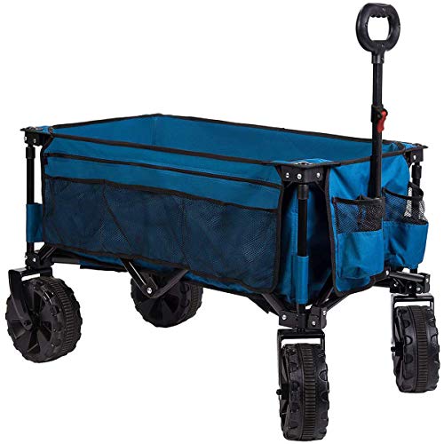 Timber Ridge Folding Wagon Collapsible Utility Big Wheels Shopping Cart for Beach Outdoor Camping Garden All Terrain, Heavy Duty Portable Grocery Cart with Side Bag, Cup Holders