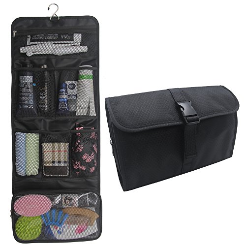 Travel Hanging Toiletry Bag Travel Kit Organizer Cosmetic Makeup Waterproof Wash Bag for Women Girls Travel Case for Bathroom Shower (Black)