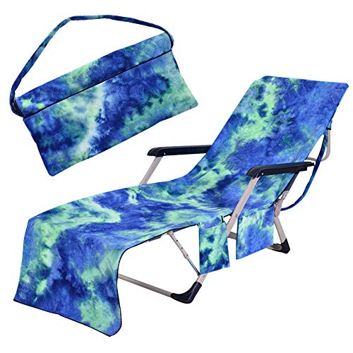 Freesooth Beach Chair Cover, Pool Lounge Chaise Towel Sun Lounger Cover with Side Storage Pockets ( Blue )